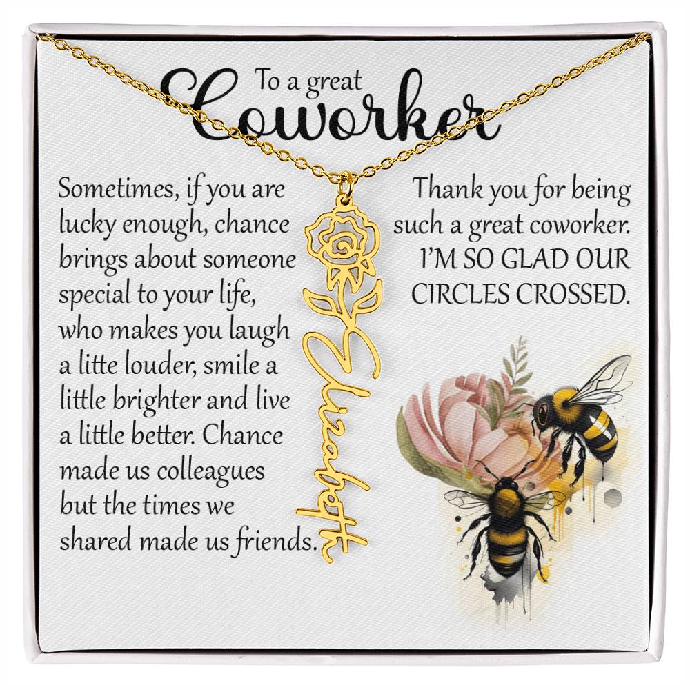 Coworker Gift, Custom Birth Month Name Flower Necklace for Colleague