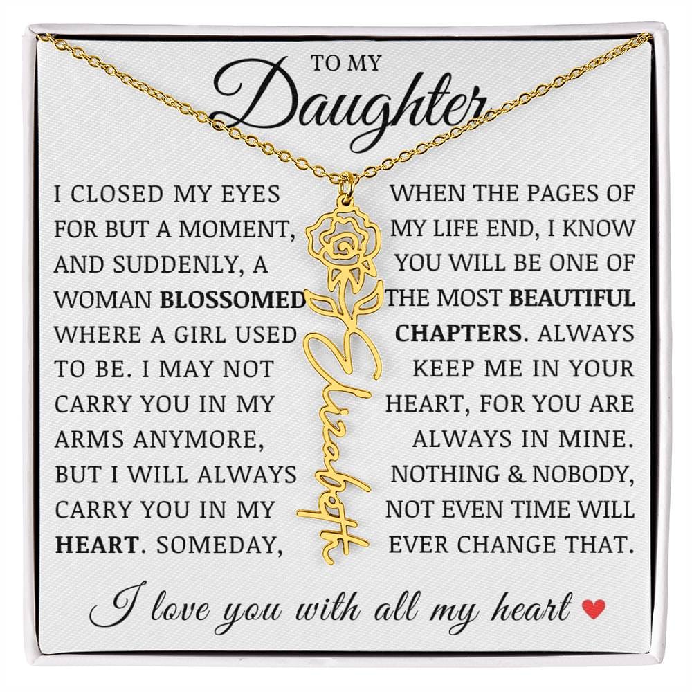 To My Daughter, Customized Birth Flower Name Necklace, Birthday Christmas Graduation Gift for Her