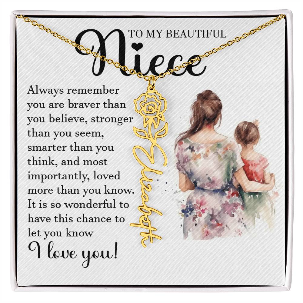 Niece Gift, Name Flower Necklace
