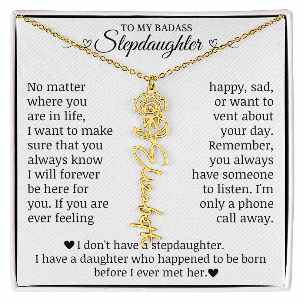 To My Badass Stepdaughter, Name Flower Necklace