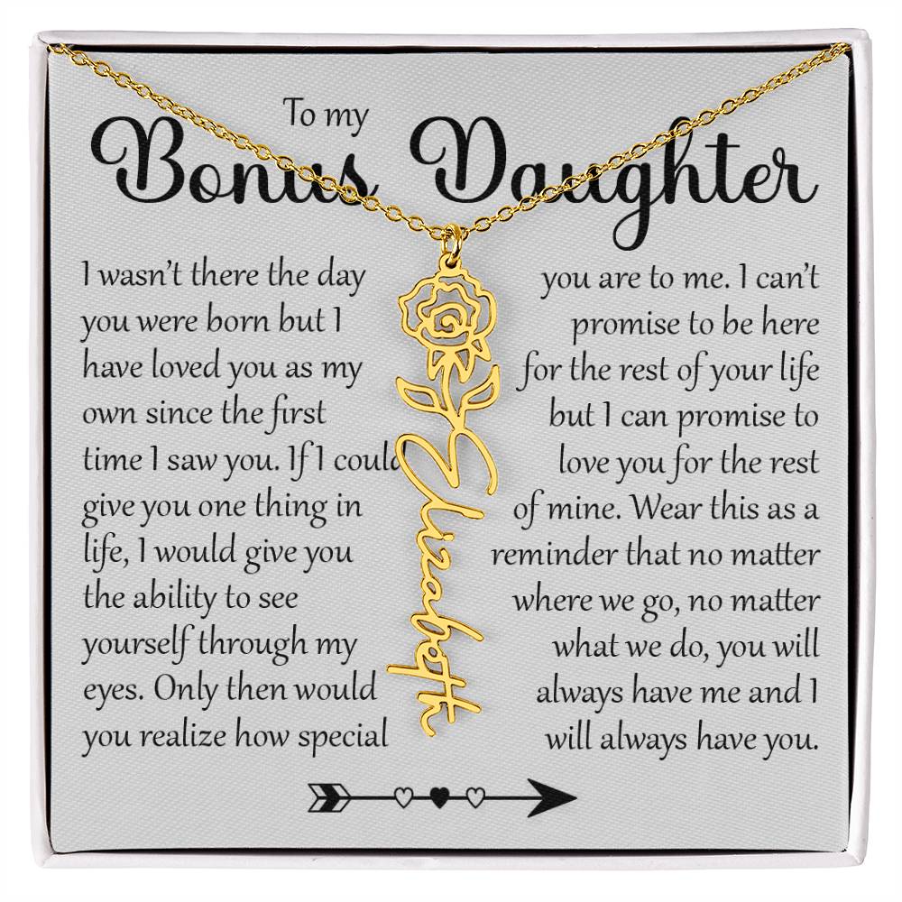 Bonus Daughter Gift, Name Flower Necklace
