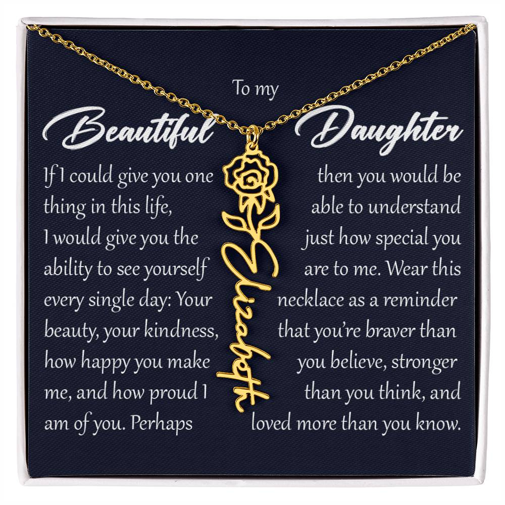 Custom Name Flower Necklace, Daughter Birth Month Pendant Gift