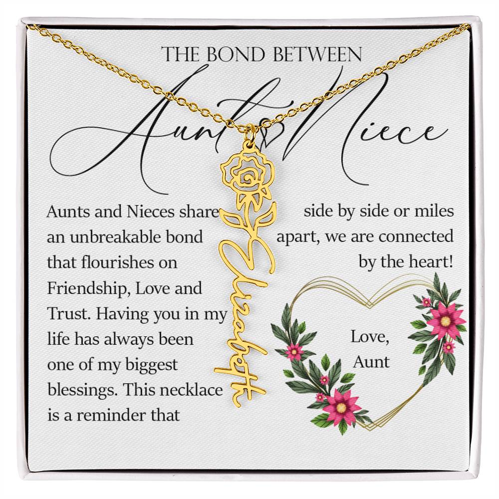 Aunt and Niece Gift, Name Flower Necklace