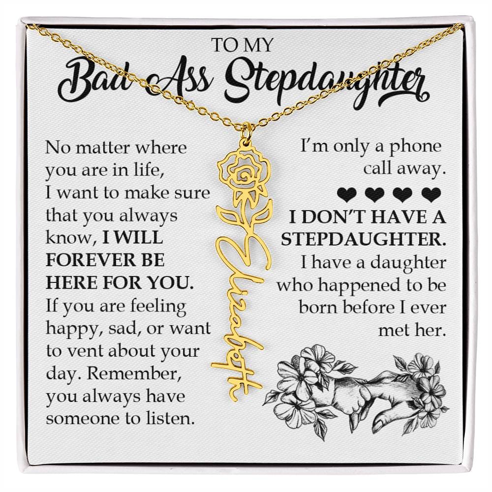 Personalized Daughter Keepsake Gift, Name Flower Necklace