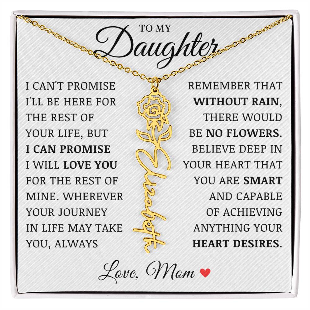 To My Daughter "No Rain No Flowers" Custom Flower Name Necklace