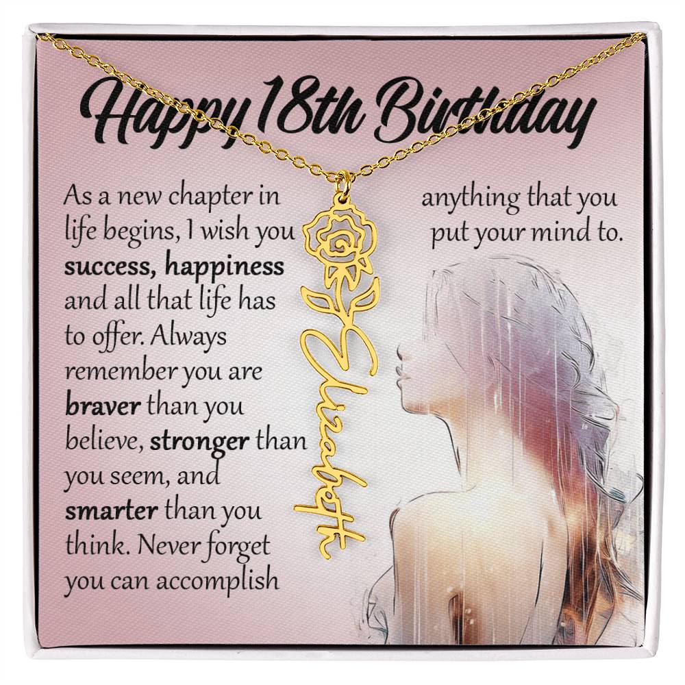 18th Birthday Gift, Custom Name Flower Birth Month Necklace