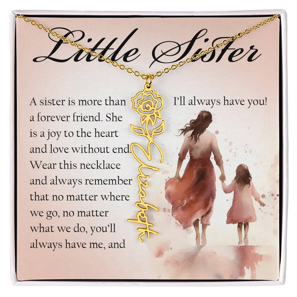 Little Sister Gift, Name Flower Necklace