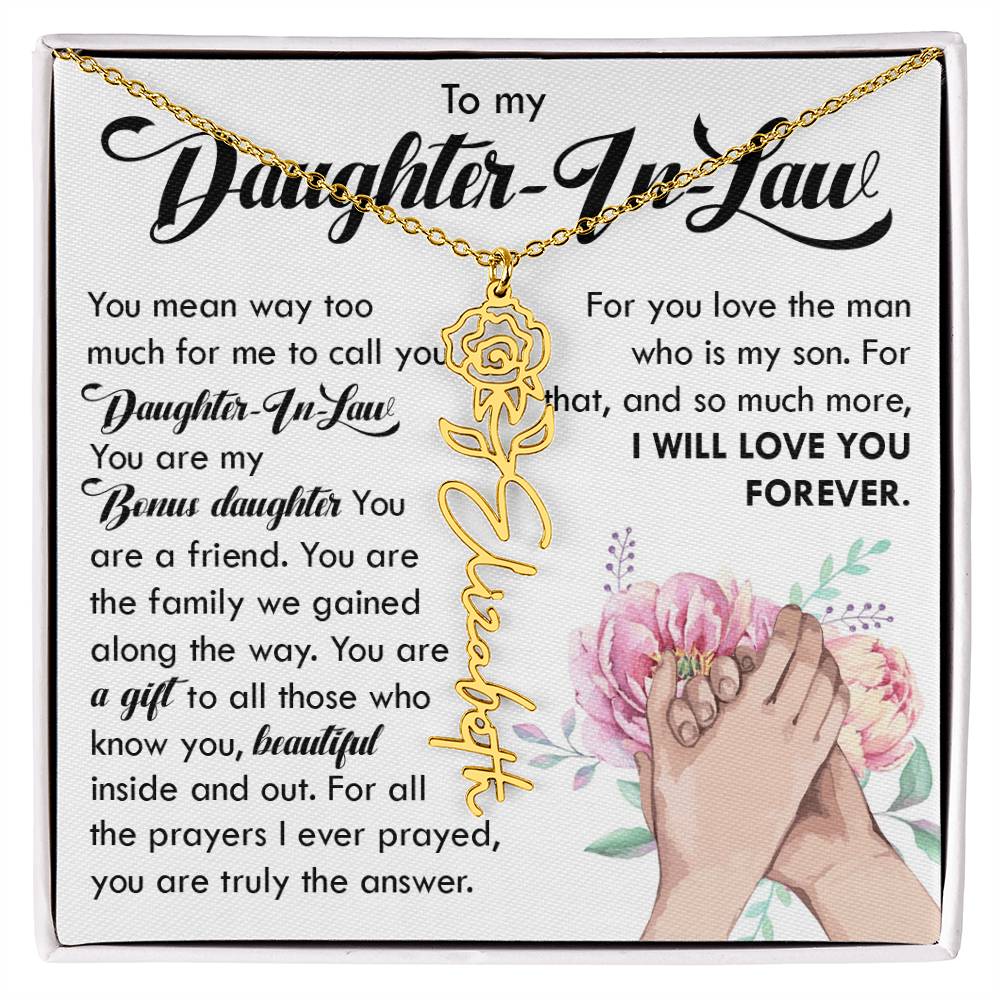 Daughter In Law Gift, Custom Name Flower Necklace