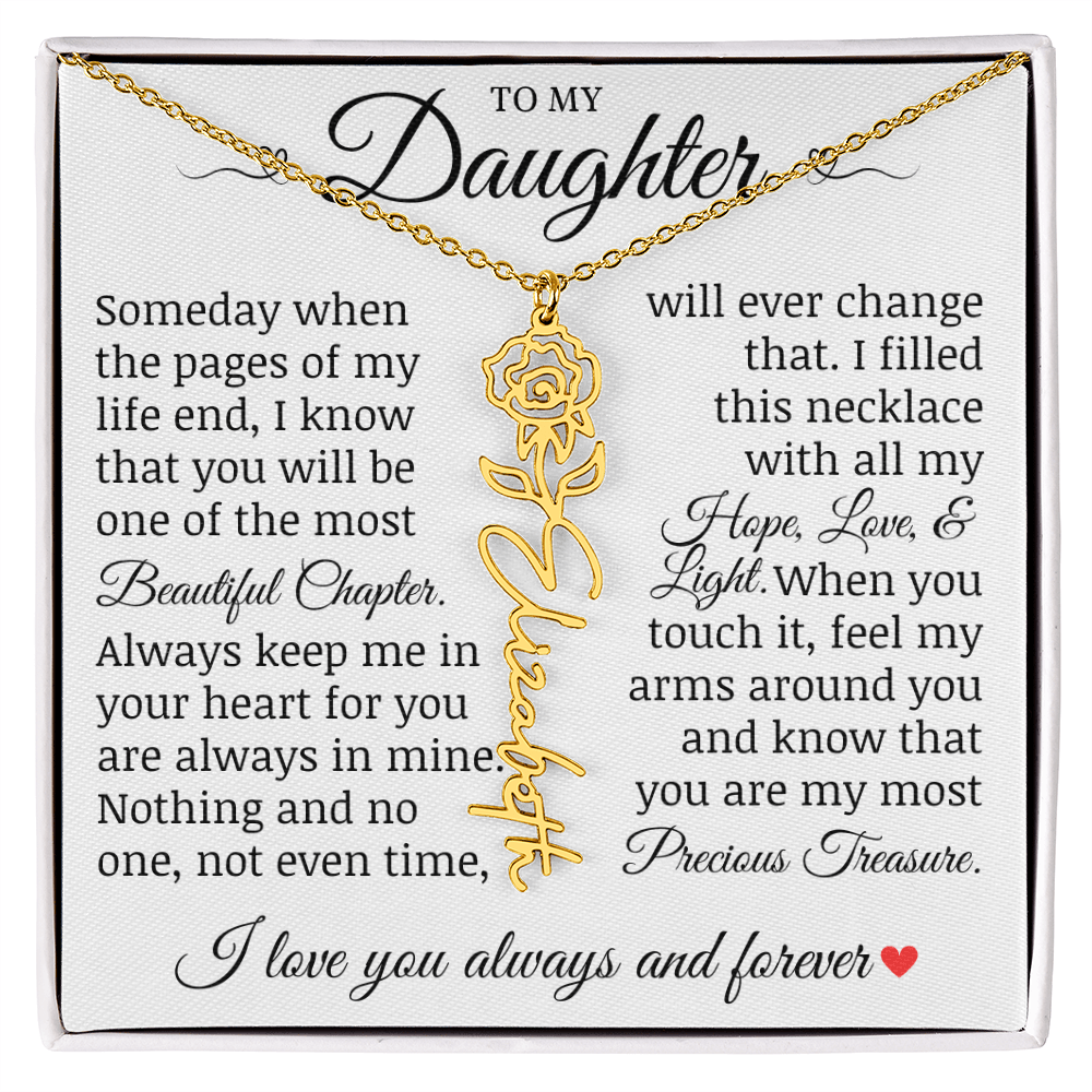 To My Daughter "Precious Treasure" Name Flower Necklace