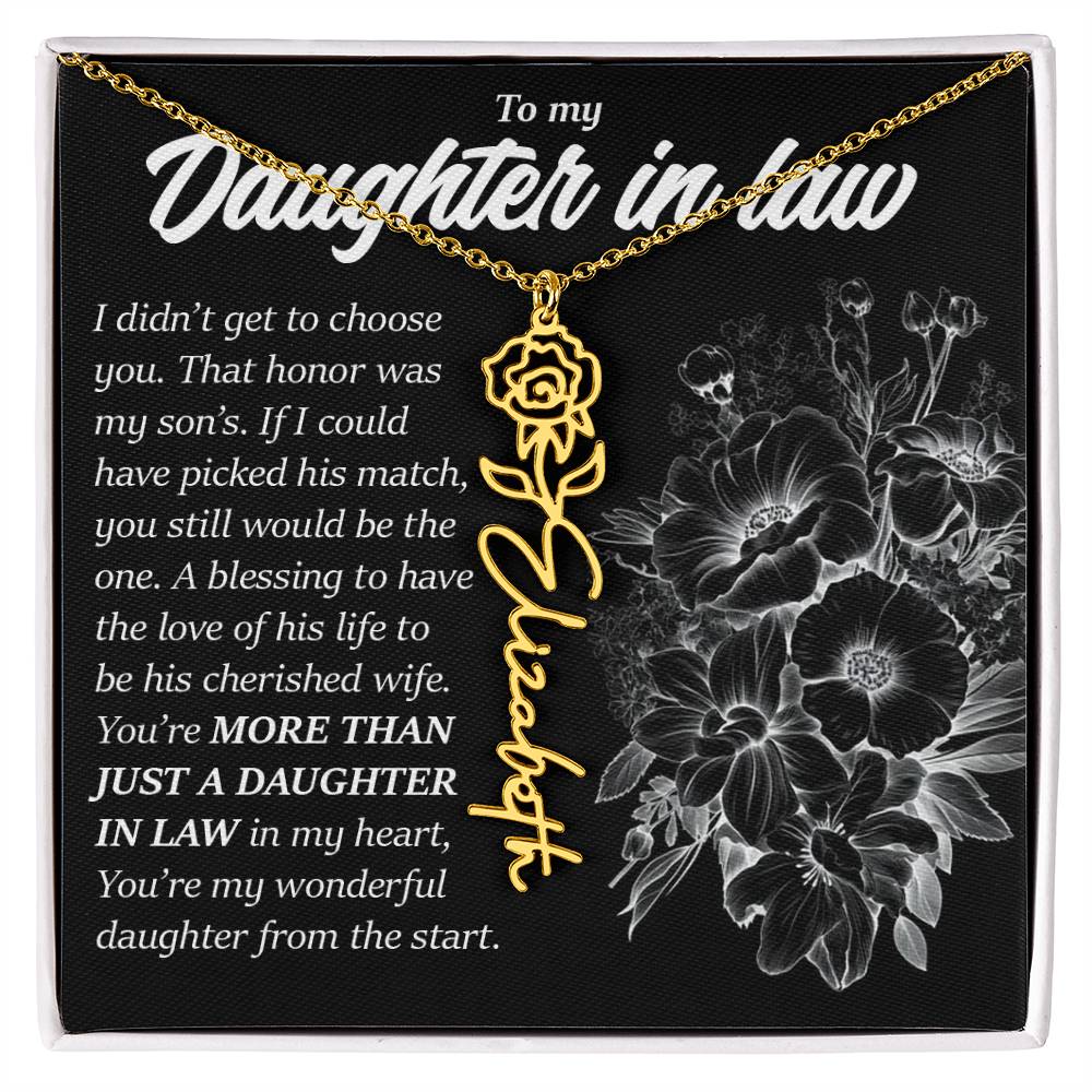 Daughter In Law Gift, Custom Birth Month Flower Name Necklace