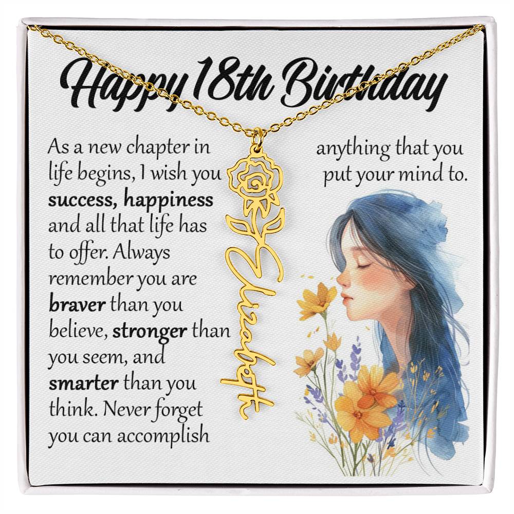 18th Birthday Gift, Custom Birth Month Name Flower Necklace