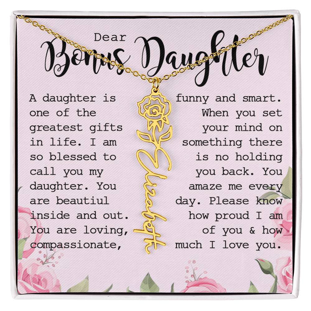 Bonus Daughter Gift, Custom Name Flower Necklace