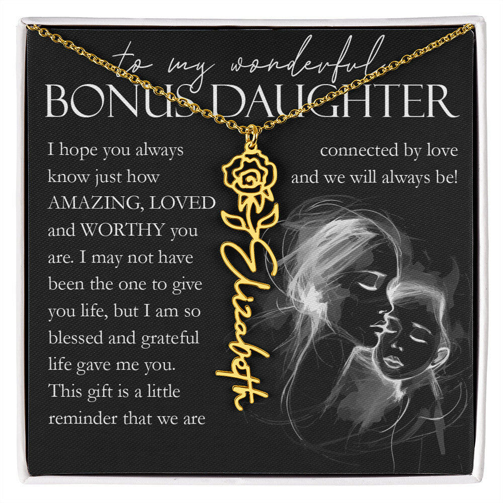Bonus Daughter Gift, Custom Name Flower Necklace