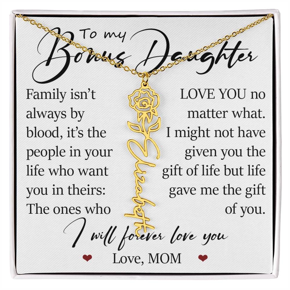 Bonus Daughter Gift, Custom Name Flower Birth Month Necklace