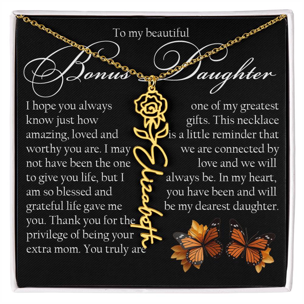 Bonus Daughter Gift, Name Flower Necklace