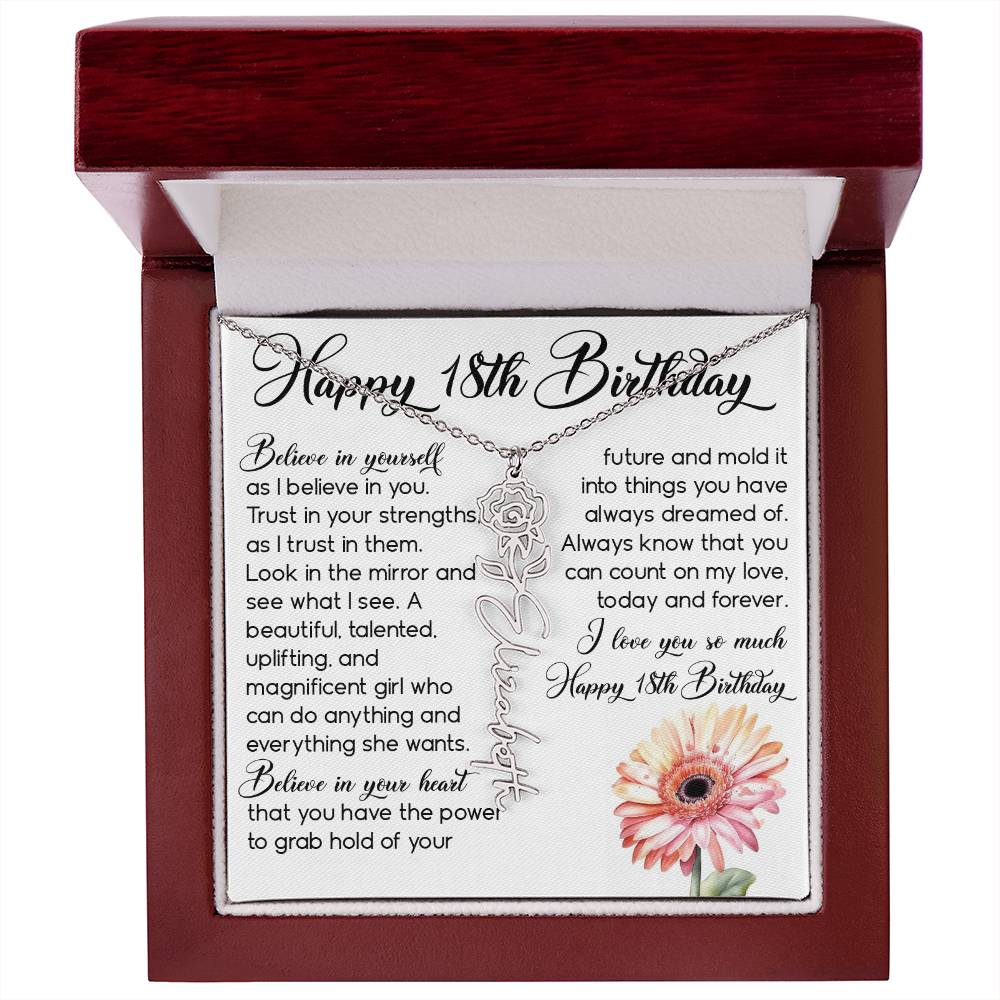 18th Birthday Gift, Custom Birth Month Name Flower Necklace