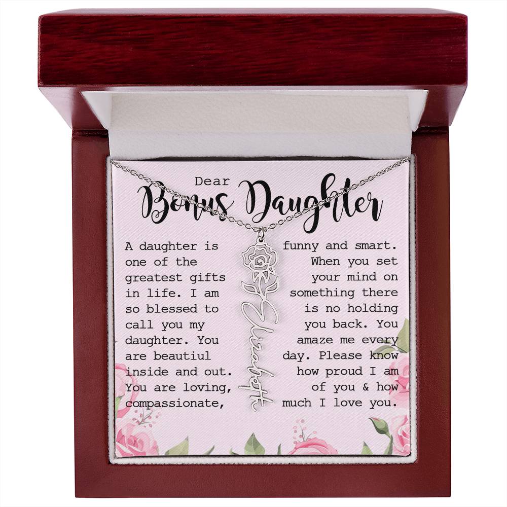 Bonus Daughter Gift, Custom Name Flower Necklace