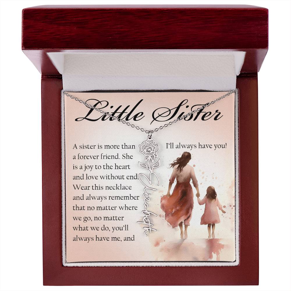 Little Sister Gift, Name Flower Necklace