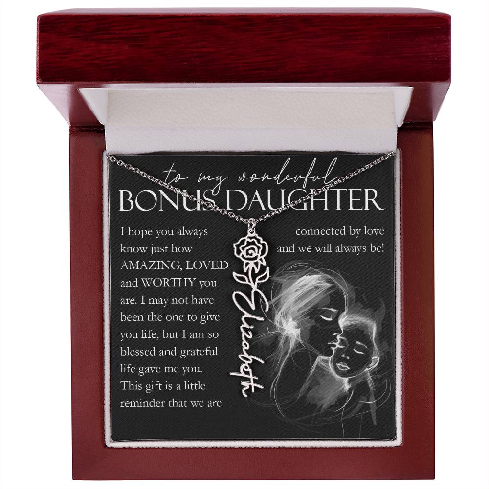 Bonus Daughter Gift, Custom Name Flower Necklace