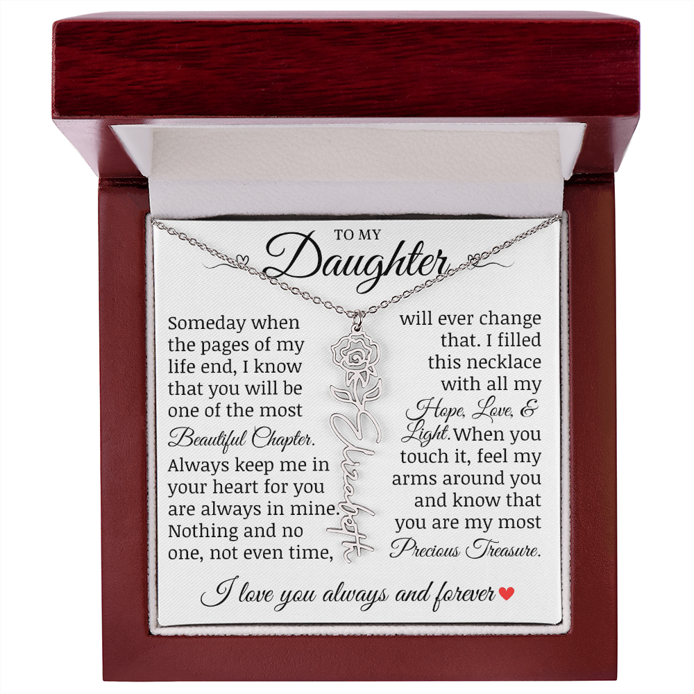 To My Daughter "Precious Treasure" Name Flower Necklace