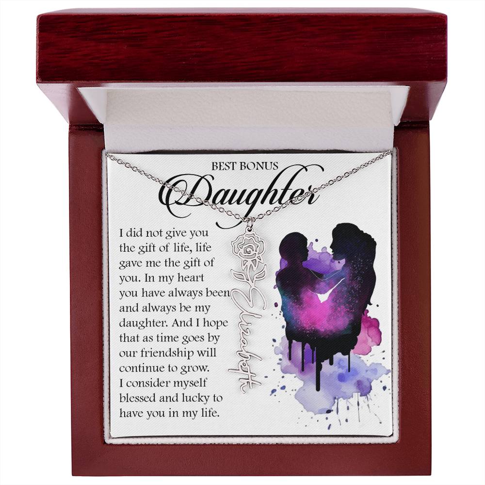 Bonus Daughter Gift, Custom Birth Month Name Flower Necklace