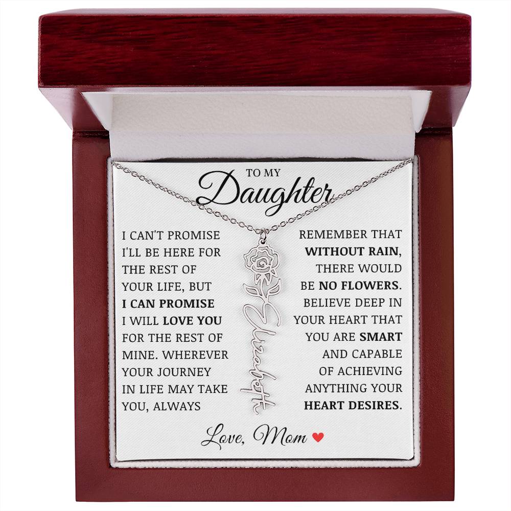 To My Daughter "No Rain No Flowers" Custom Flower Name Necklace