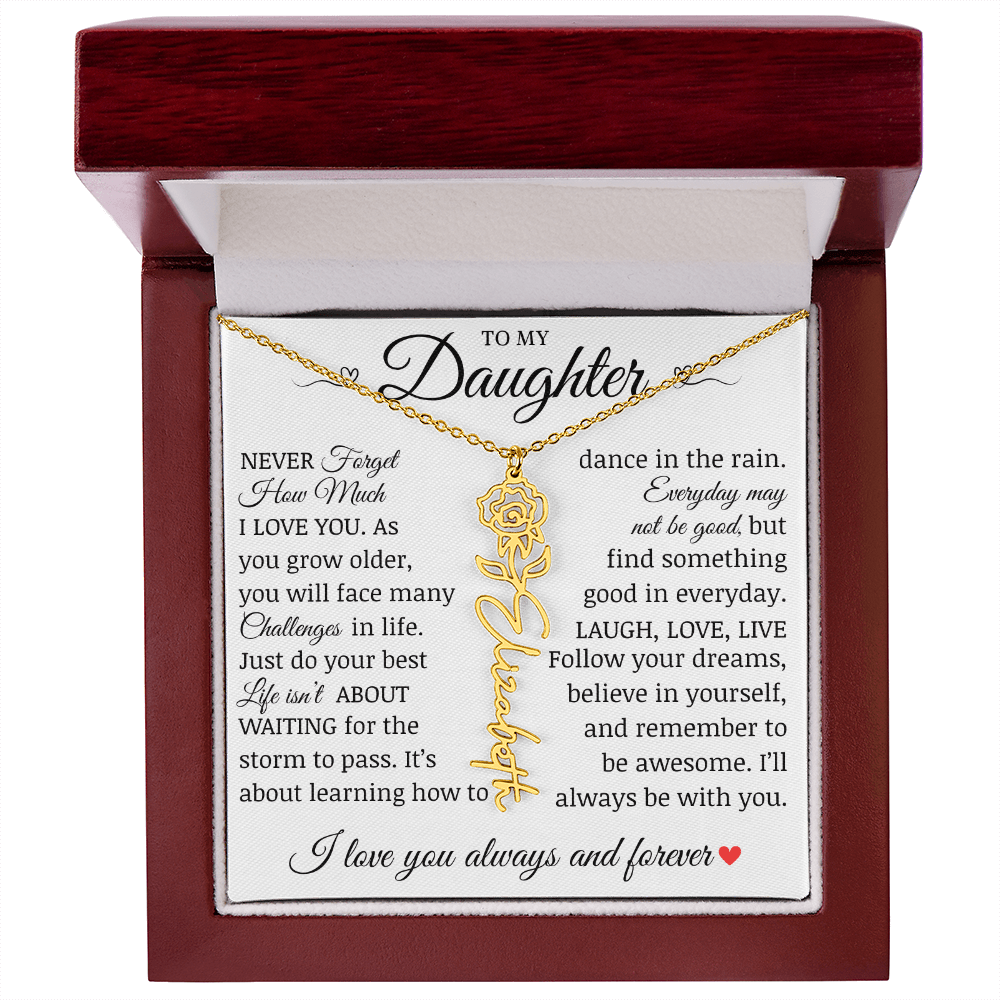 To My Daughter "Follow Your Dreams" Name Flower Necklace
