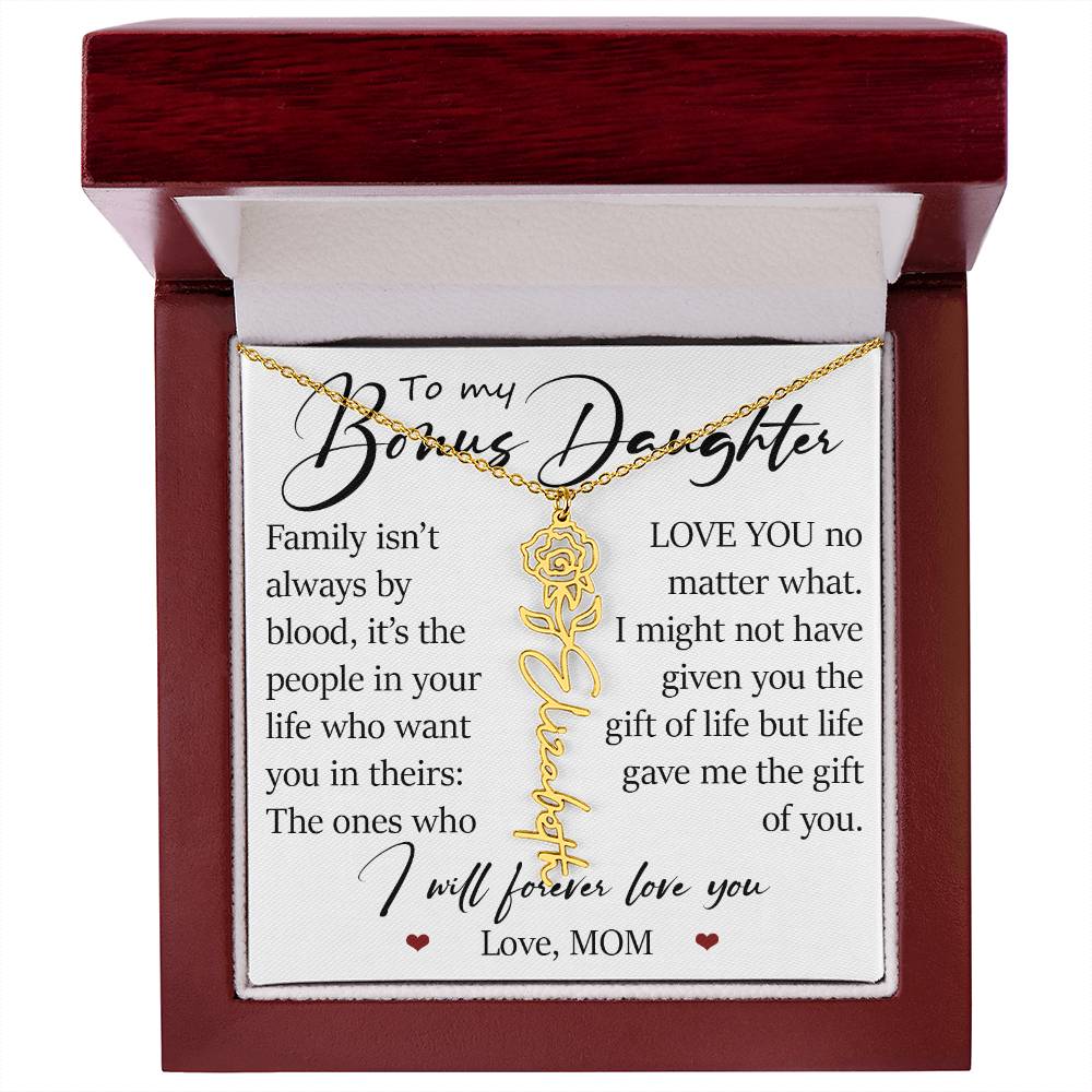 Bonus Daughter Gift, Custom Name Flower Birth Month Necklace
