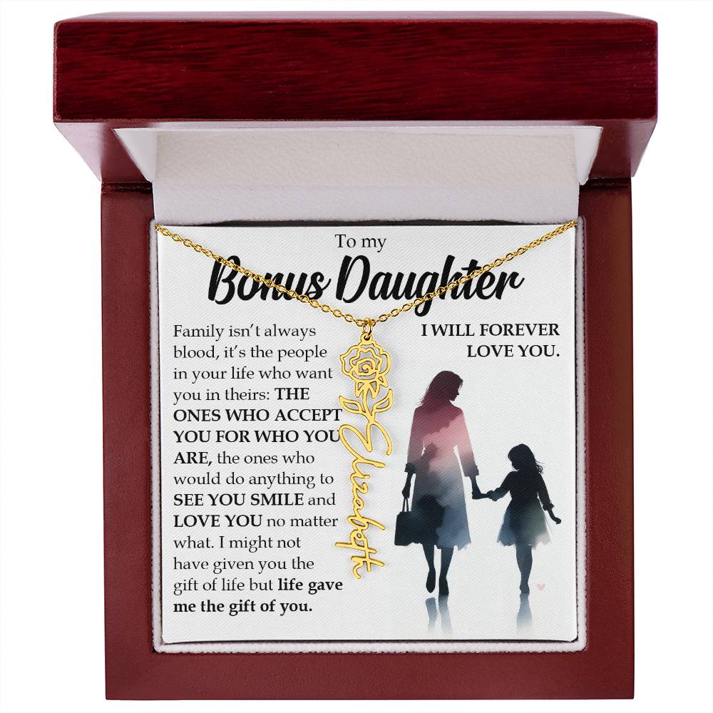 Bonus Daughter Gift, Name Flower Birth Month Necklace