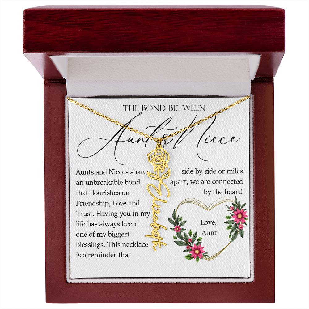 Aunt and Niece Gift, Name Flower Necklace