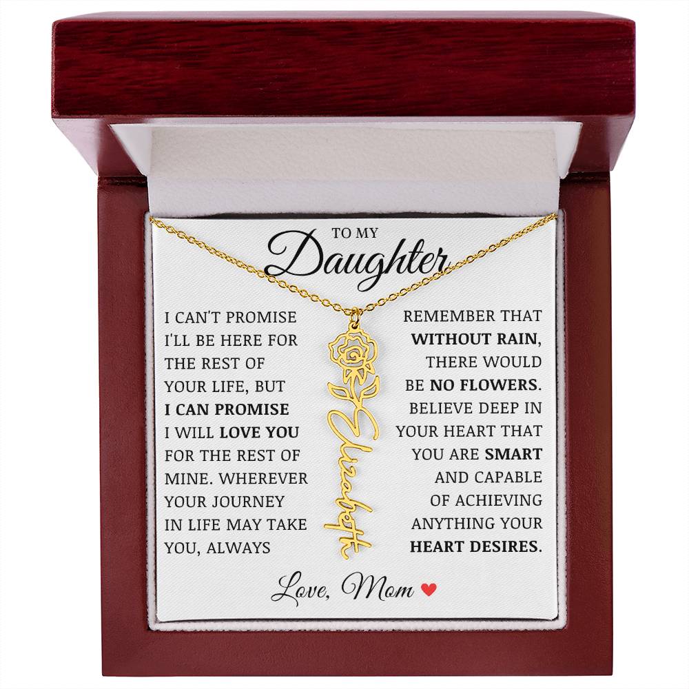 To My Daughter "No Rain No Flowers" Custom Flower Name Necklace