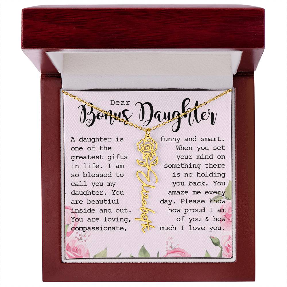 Bonus Daughter Gift, Custom Name Flower Necklace