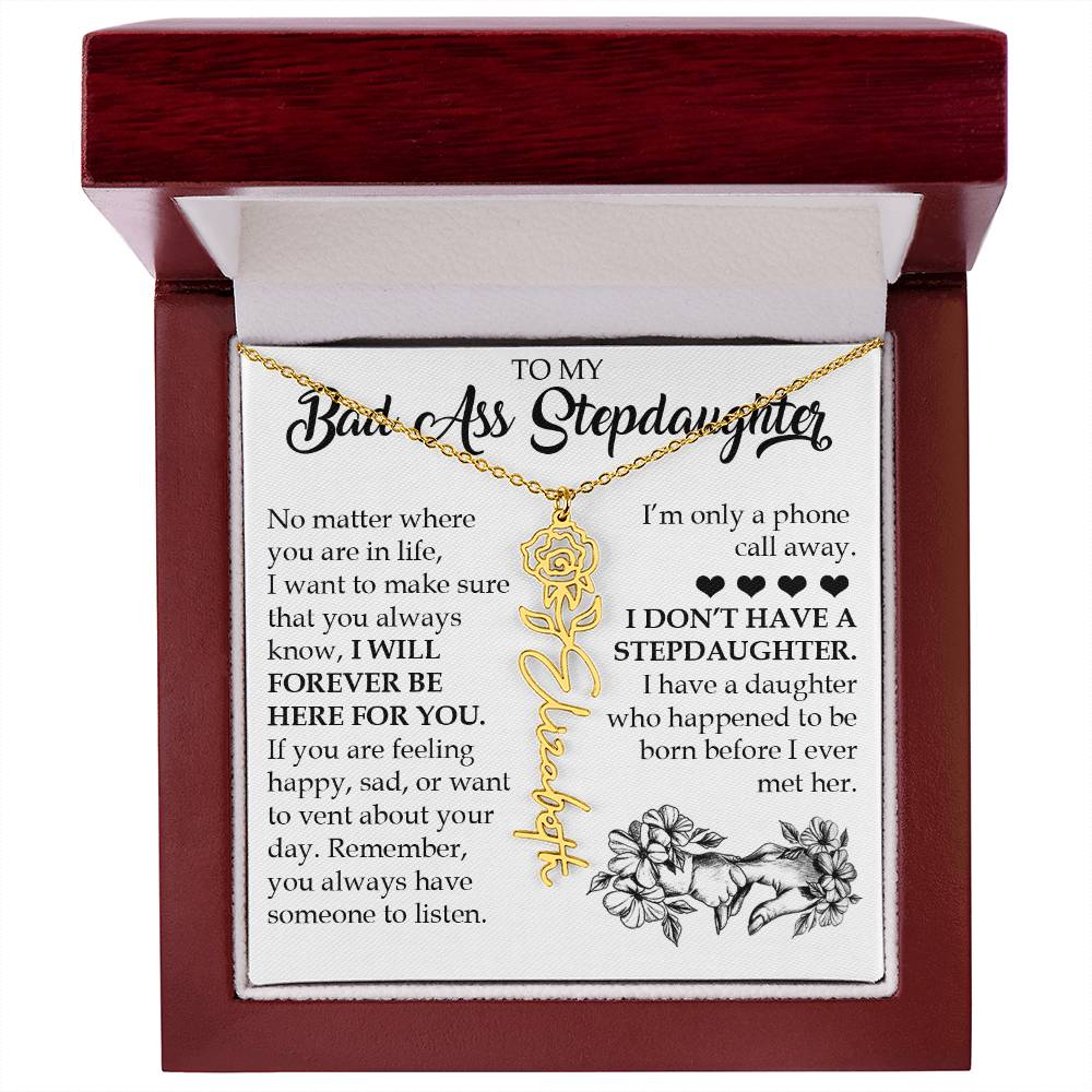 Personalized Daughter Keepsake Gift, Name Flower Necklace