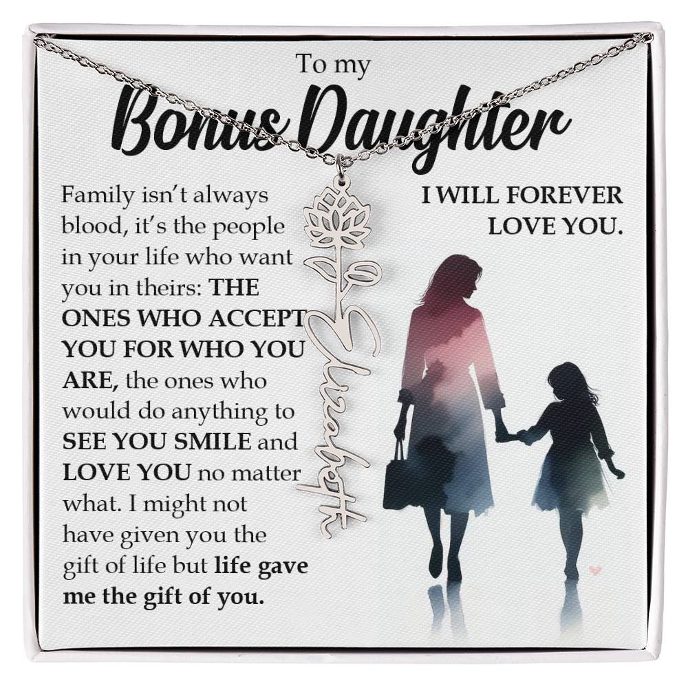 Bonus Daughter Gift, Name Flower Birth Month Necklace