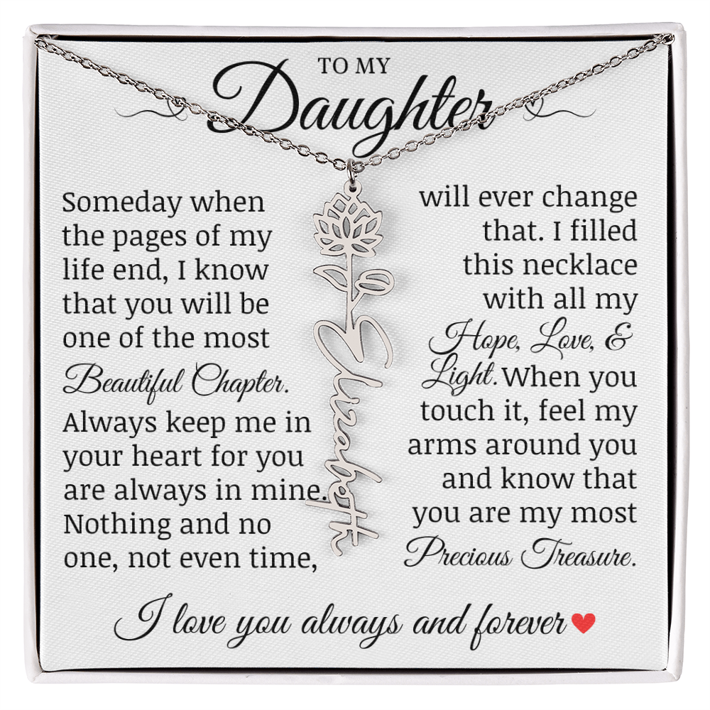 To My Daughter "Precious Treasure" Name Flower Necklace
