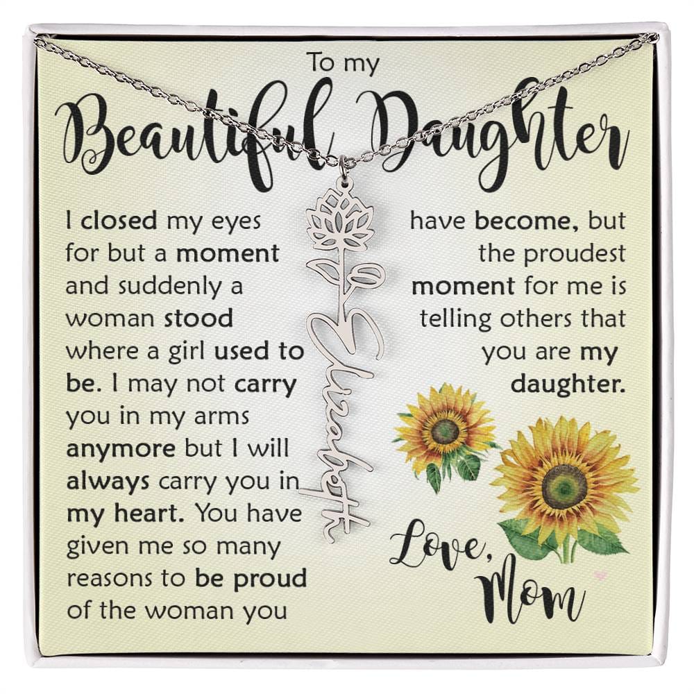 Custom Name Flower Necklace, Daughter Gift