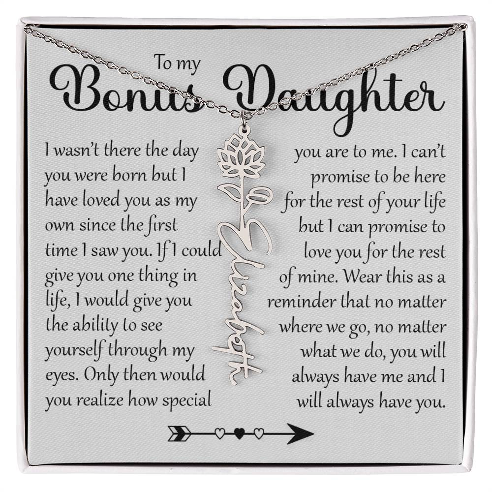 Bonus Daughter Gift, Name Flower Necklace