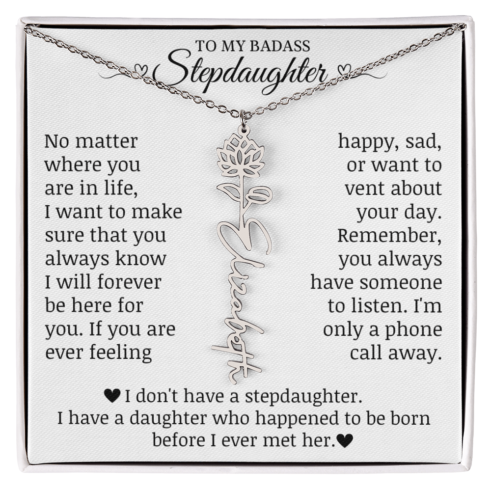 To My Badass Stepdaughter, Name Flower Necklace