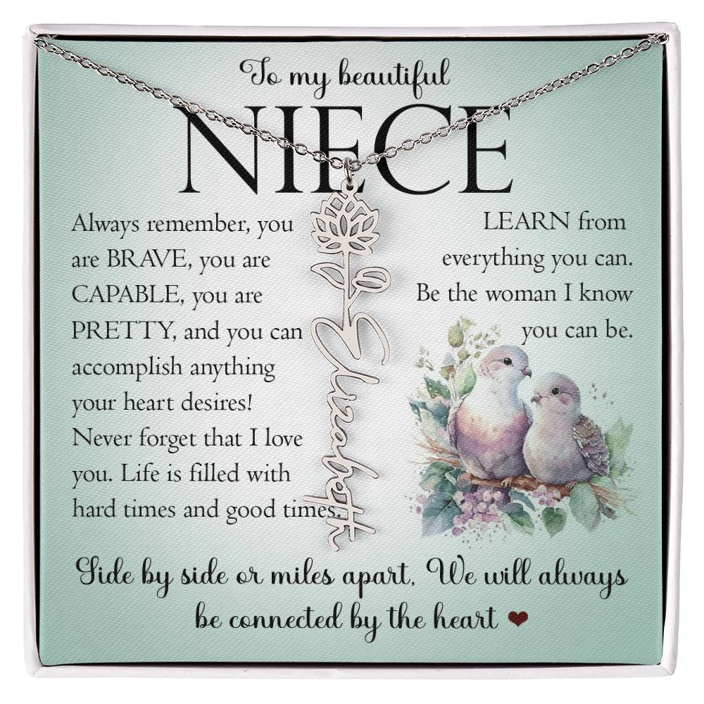 Niece Gift, Name Flower Necklace