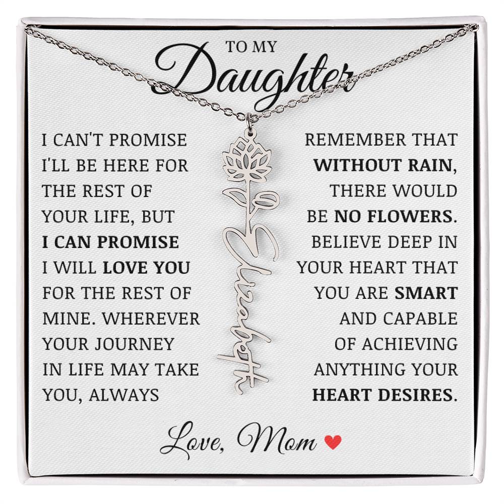 To My Daughter "No Rain No Flowers" Custom Flower Name Necklace