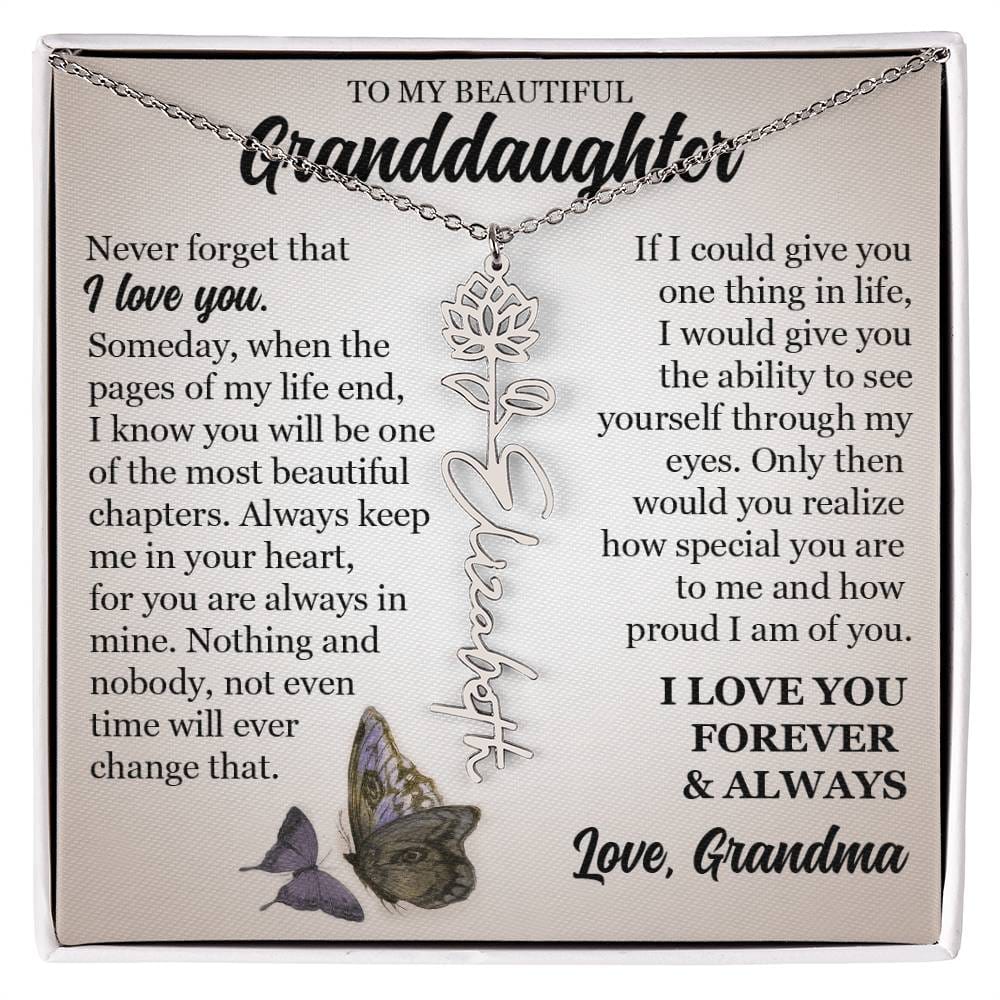 To My Beautiful Granddaughter, Custom Name Flower Necklace