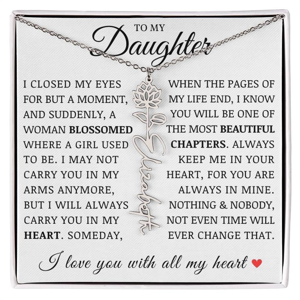 To My Daughter, Customized Birth Flower Name Necklace, Birthday Christmas Graduation Gift for Her