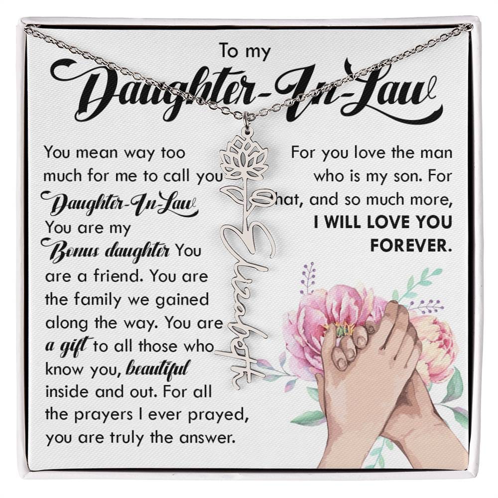 Daughter In Law Gift, Name Flower Necklace