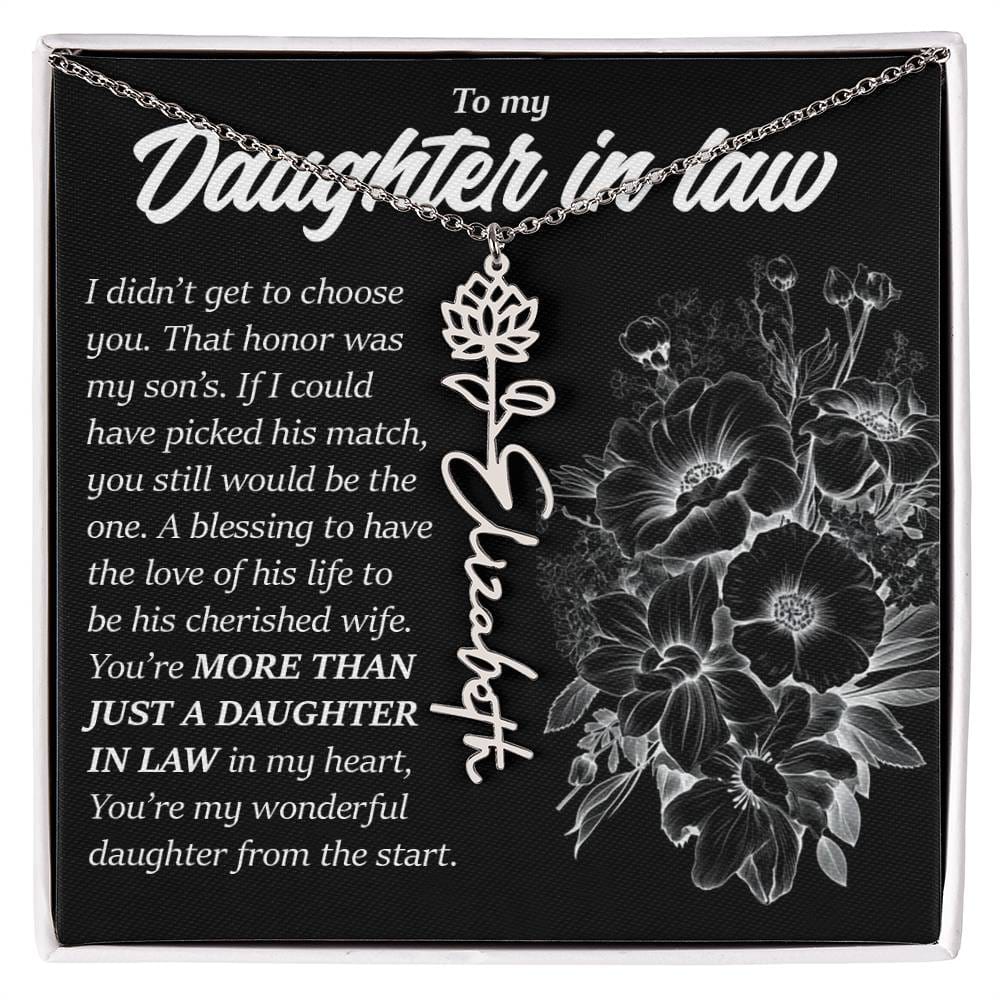 Daughter In Law Gift, Custom Birth Month Flower Name Necklace