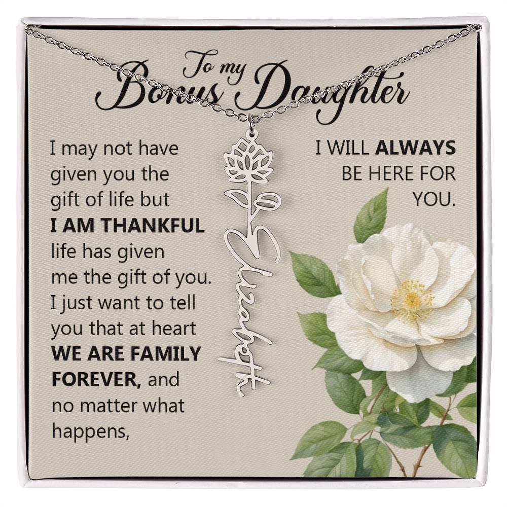To My Bonus Daughter, Name Flower Necklace