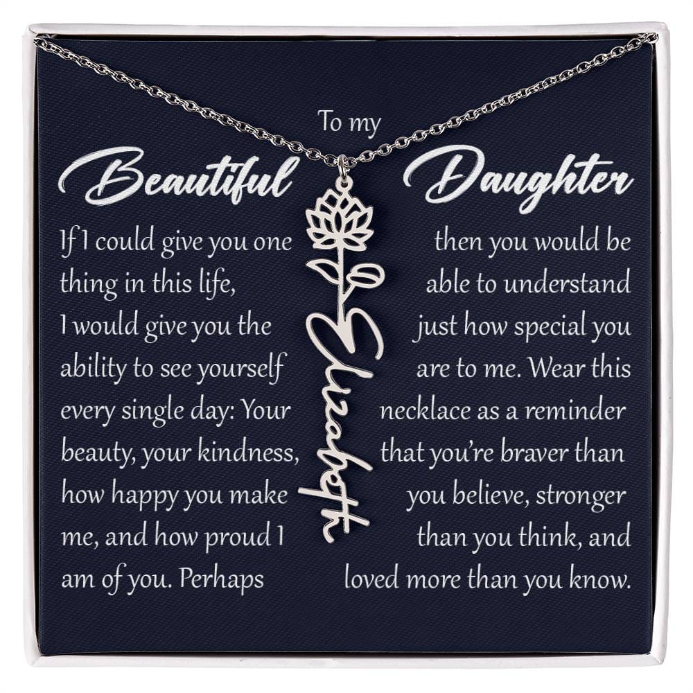 Custom Name Flower Necklace, Daughter Birth Month Pendant Gift