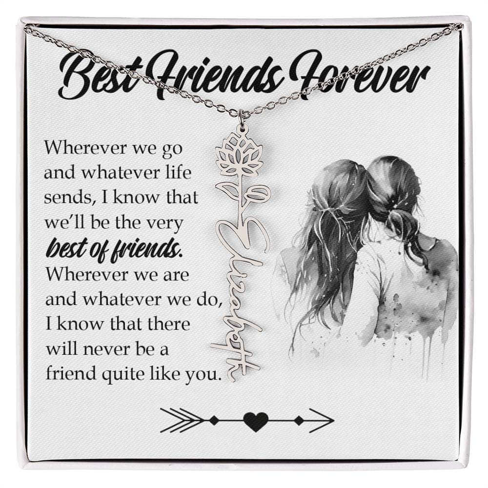 Best Friend Gift, Name Flower Necklace