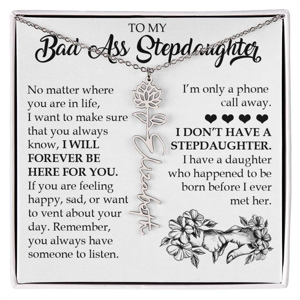Personalized Daughter Keepsake Gift, Name Flower Necklace