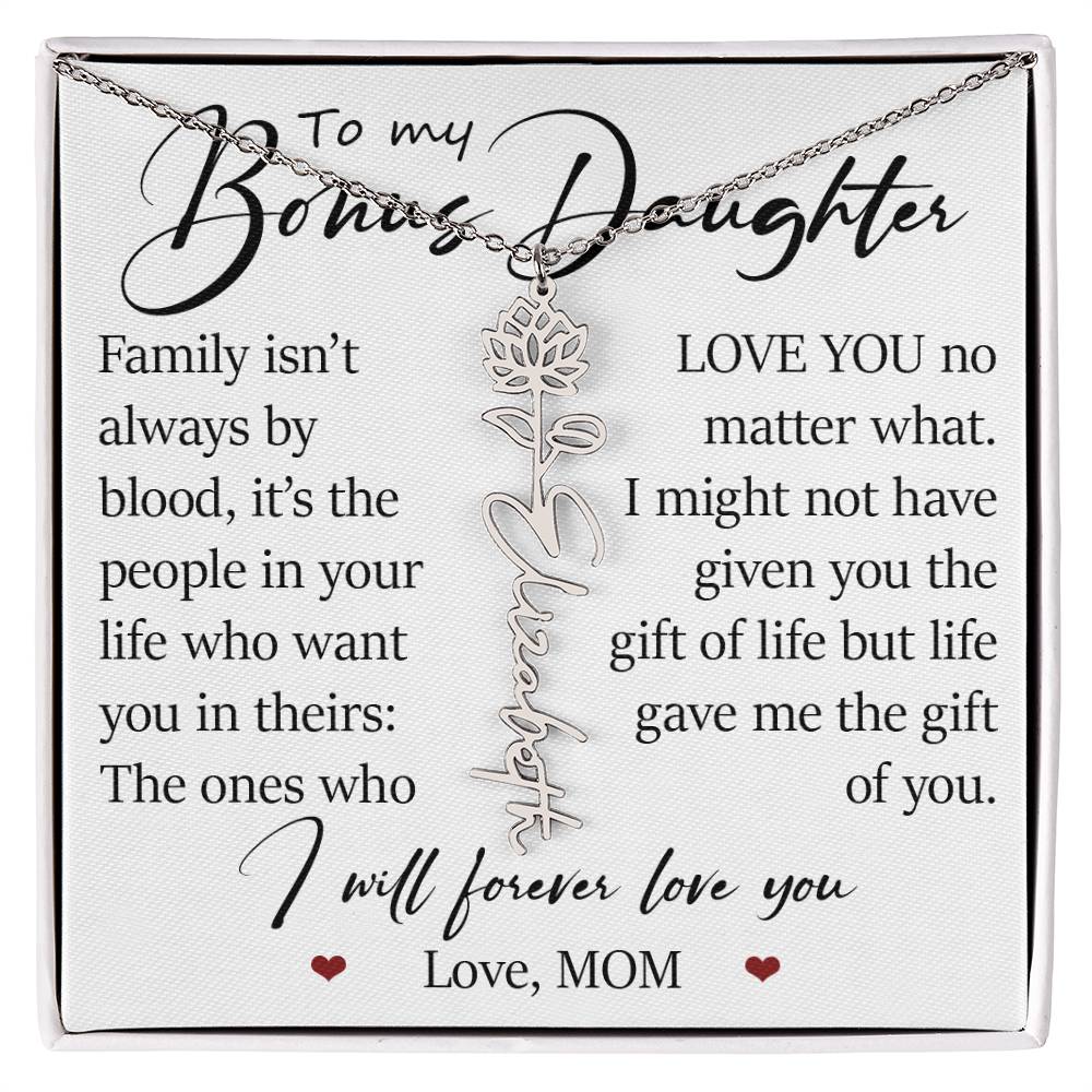 Bonus Daughter Gift, Custom Name Flower Birth Month Necklace