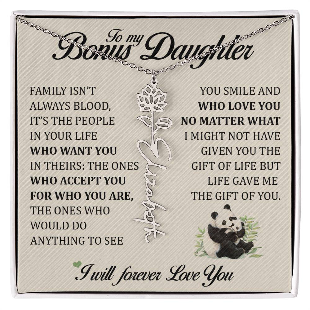 To My Bonus Daughter, Name Flower Necklace